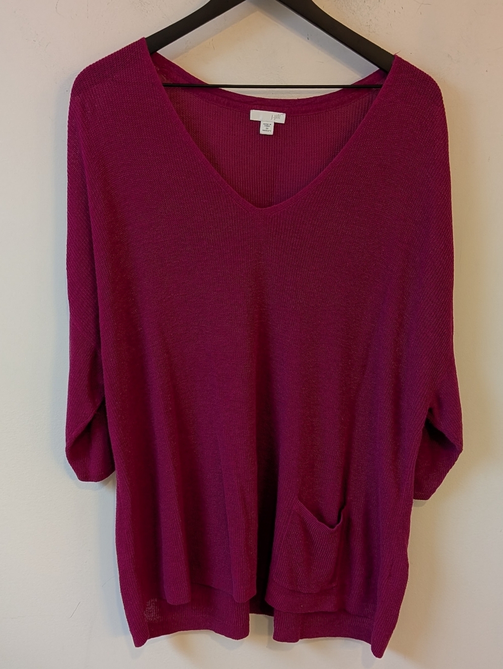 J. Jill Women's Pink Linen Blend Pocket Tunic V Neck Knit Sweater Shirt 3X